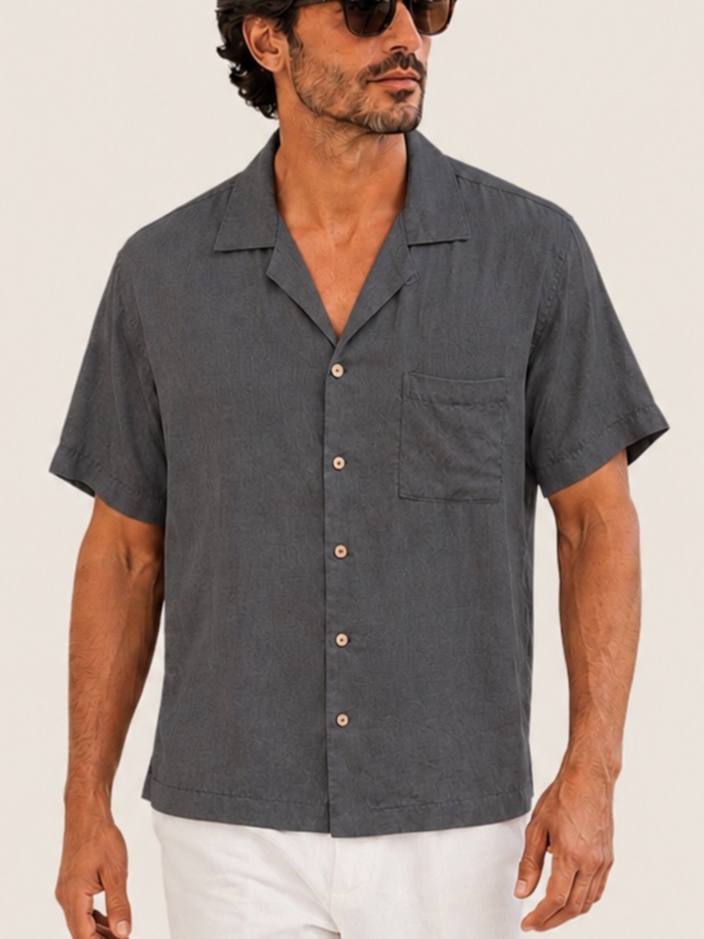 Claude Tulum Gray 100% Silk Camp Shirt Men’s M Quiet Luxury Resort